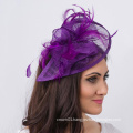 Purple Fascinator Mesh Hat Fascinator with Mesh Ribbons and Purple Feathers For Ladies